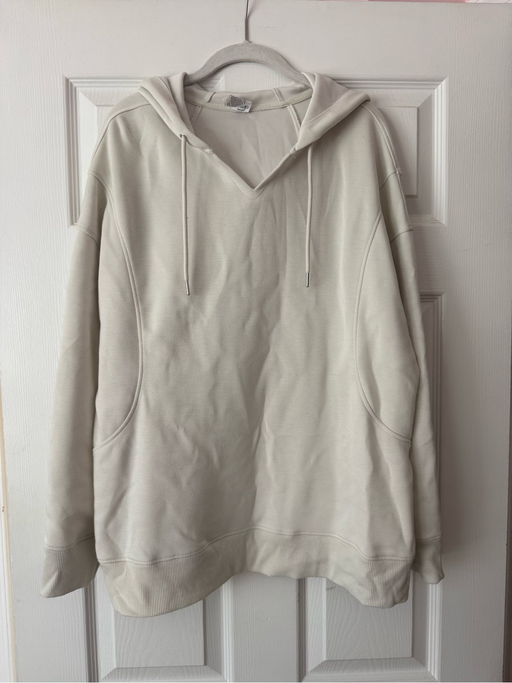Women's Cream Hoodie Sweater - Minimal Pullover Hoodie